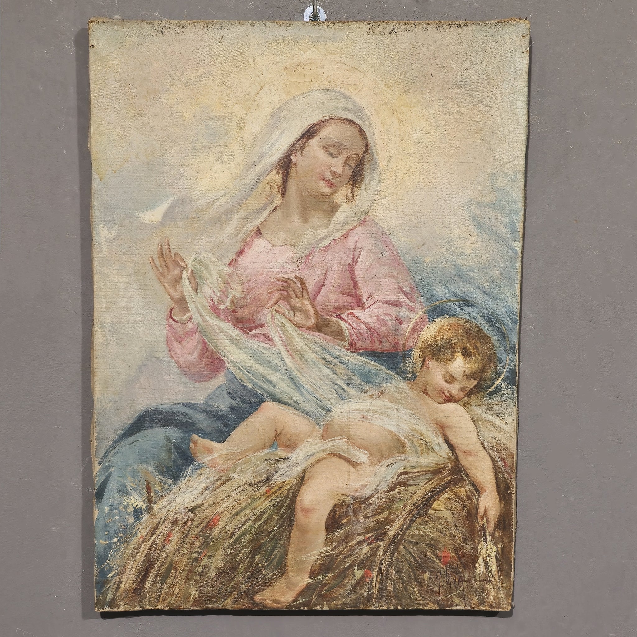 Giuseppe UVA Antico dipinto raffigurante Madonna con bambino